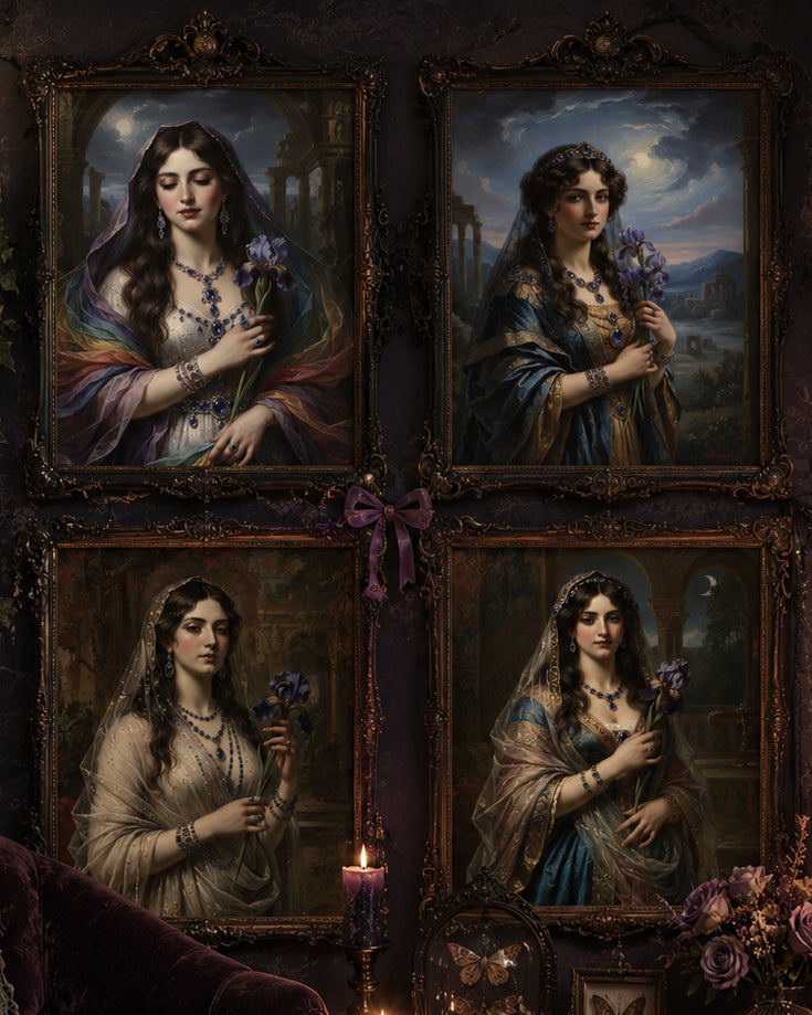 「アヤメを持つ古代の女性」｜ギャラリーウォールアート4点セット