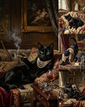 "The Black Cat’s Luxurious Hour"| Gallery Wall Art Set of 4