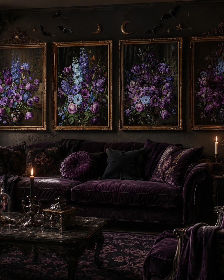 "Bouquet in Blue and Purple"| Gallery Wall Art Set of 4