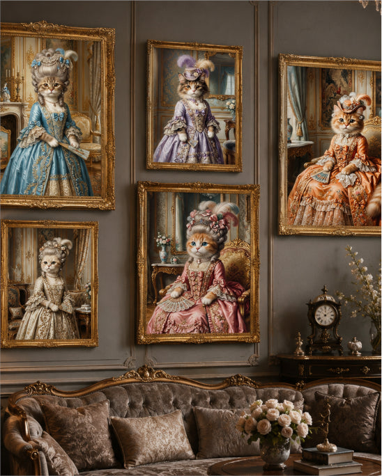 "Cats in Rococo Dresses"| Gallery Wall Art Set of 5