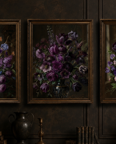 "Bouquet in Blue and Purple"| Gallery Wall Art Set of 4