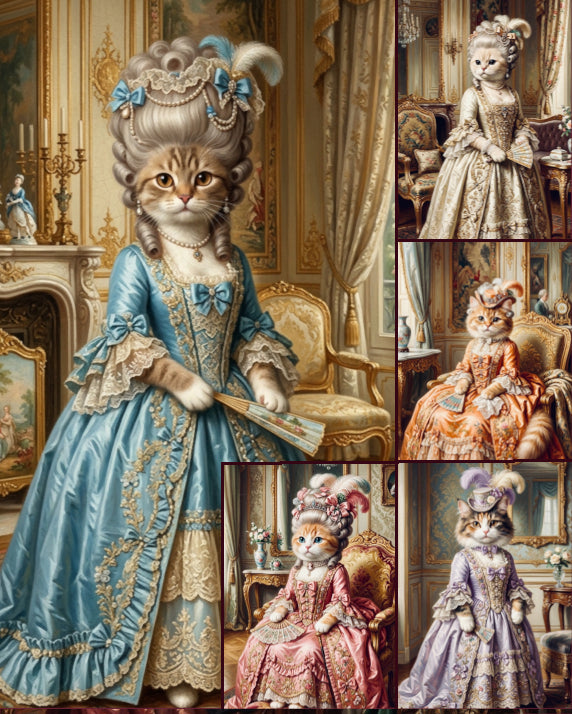 "Cats in Rococo Dresses"| Gallery Wall Art Set of 5